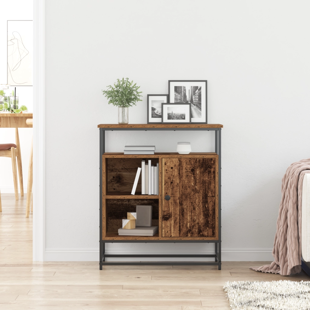 Credenza In Legno Invecchiato 69x35x80 cm Legno Ingegnerizzato e Acciaio