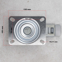 Set 4 ruote piroettanti, freno doppio blocco, Rotella 200mm max 150kg, metallo e gomma piena