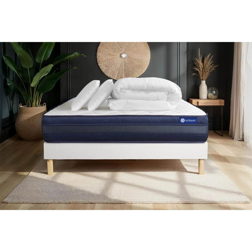 Pacchetto letto completo - Materasso 180x200cm + Box spring con doghe (kit) + 2 cuscini + Piumino - Actiflex Tech