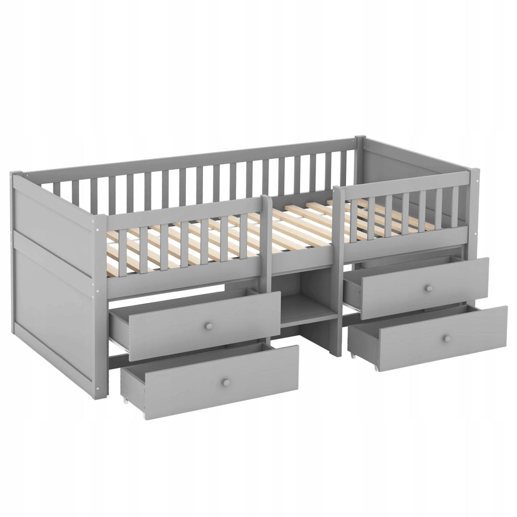 Letto singolo 90x200 - Xylo - 4 cassetti grigio