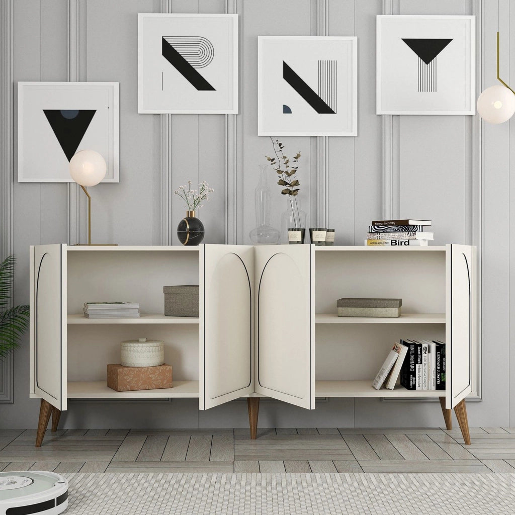 Madia Niscemi, Credenza 2 Ripiani, 180x35x81h cm Bianco Crema