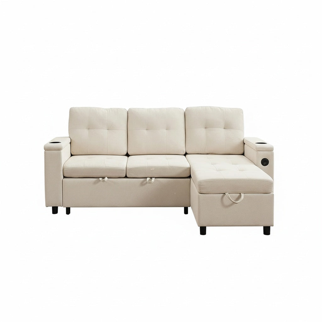 Divano angolare - Xylo - 208x146cm letto 3 posti beige