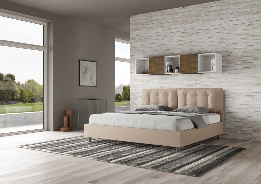 BS COM Letto matrimoniale king size con rete imbottito 200x210 similpelle tortora