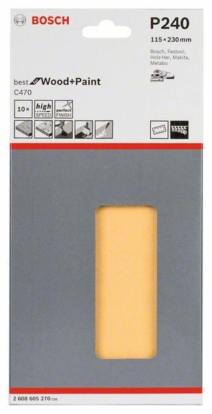 2608605270 - Set 10 fogli abrasivi , 115mm X 230mm , P240 , BEST for LEGNO+VERNICE
