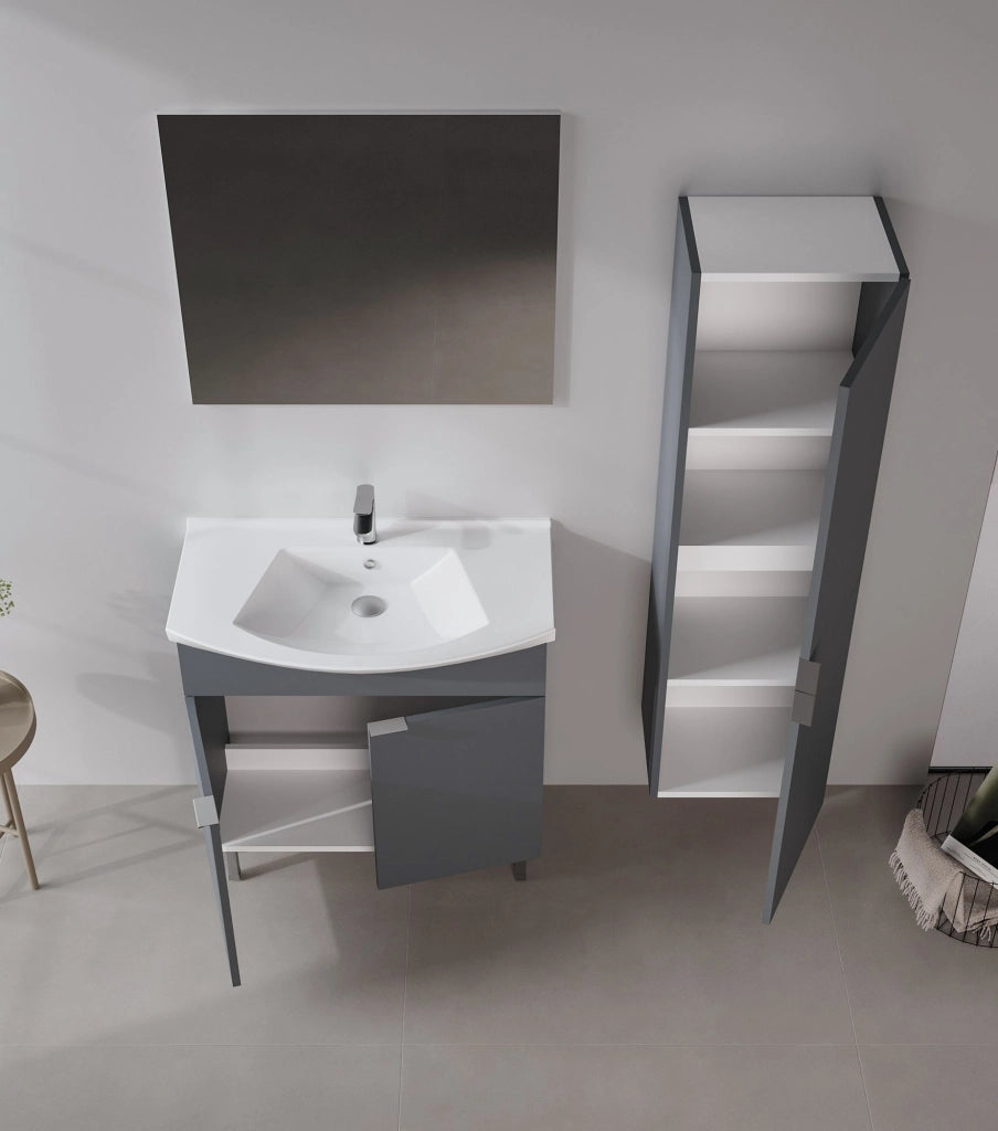Set mobile lavabo con specchio (2 pezzi) "Purus 80" - 80 x 50 x 83 cm - Antracite opaco