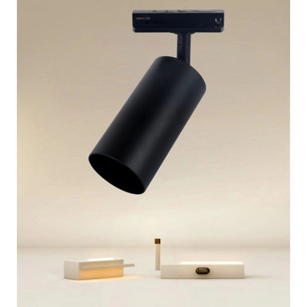 Trade Shop - Faretto Faro A Cilindro Attacco Gu10 Per Binario Track Nero Ip20 Da Interni 00724 -