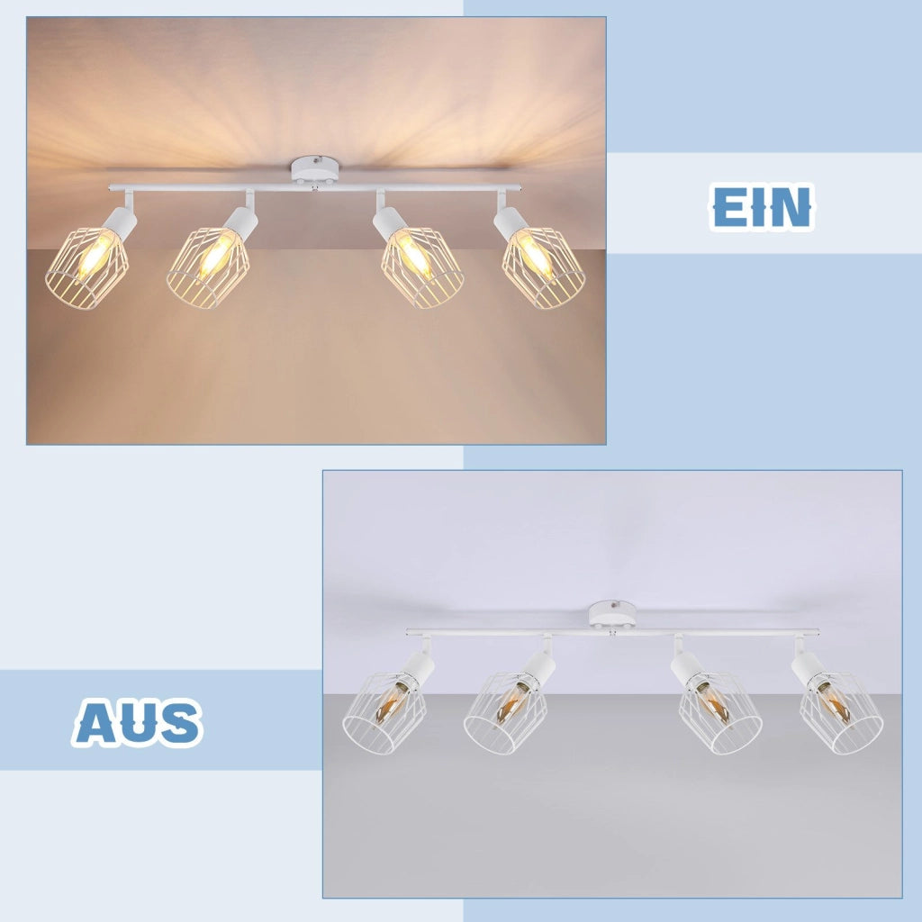 ZMH Faretto da soffitto bianchi 4 luci E14 metallo orientabili 350° industriali per corridoio soggiorno