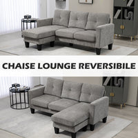 Divano 3 Posti Angolare con Penisola 186x130x84 cm in Tessuto Effetto Ciniglia Tortora