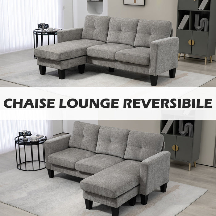 Divano 3 Posti Angolare con Penisola 186x130x84 cm in Tessuto Effetto Ciniglia Tortora