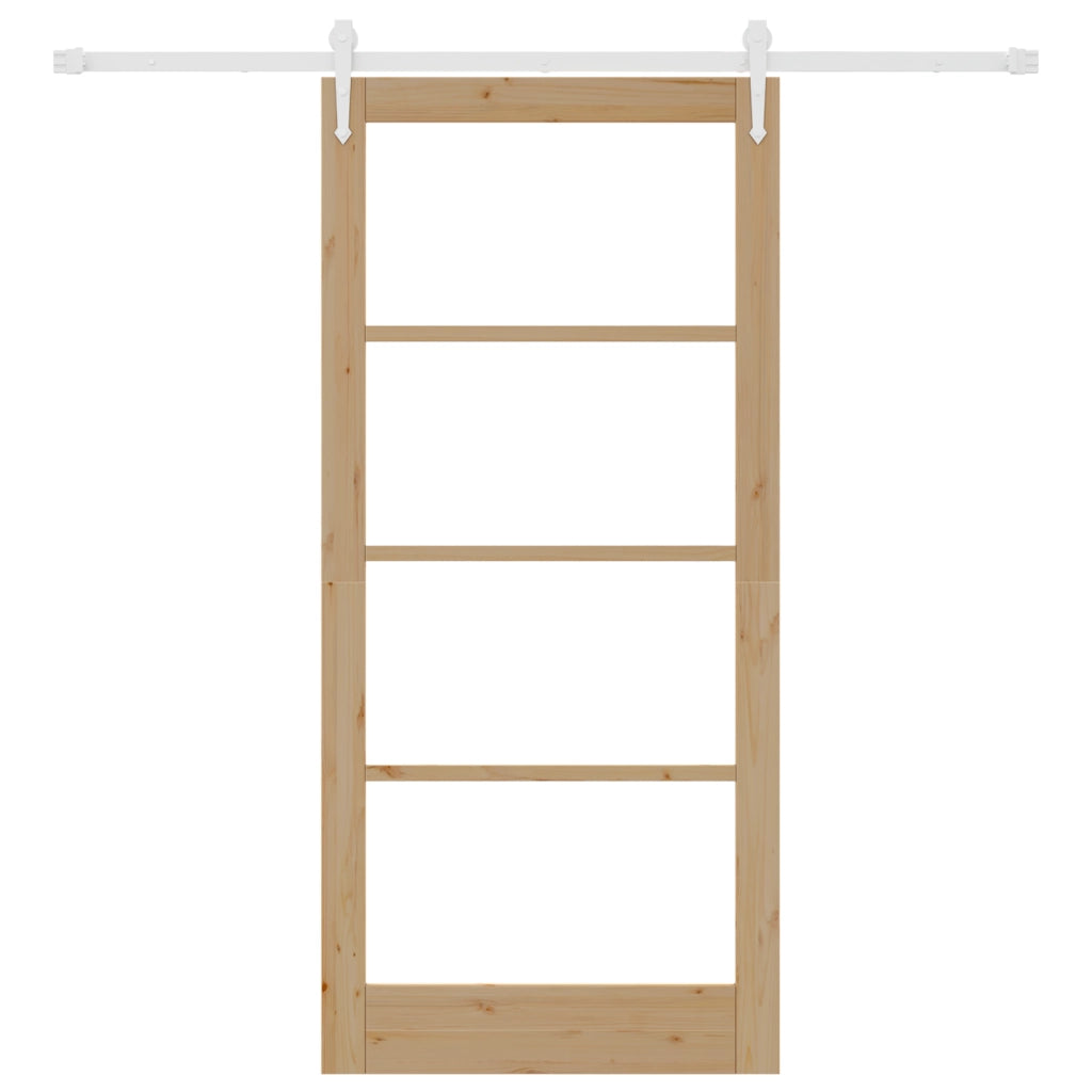 Porta Scorrevole con Set di Ferramenta 93x202 cm Legno Massello di Pino