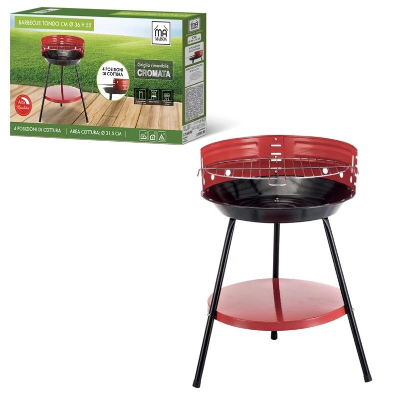 BARBECUE TONDO 4 POSIZIONI DI COTTURA 36X55H CM GRIGLIA RIMOVIBILE CROMATA