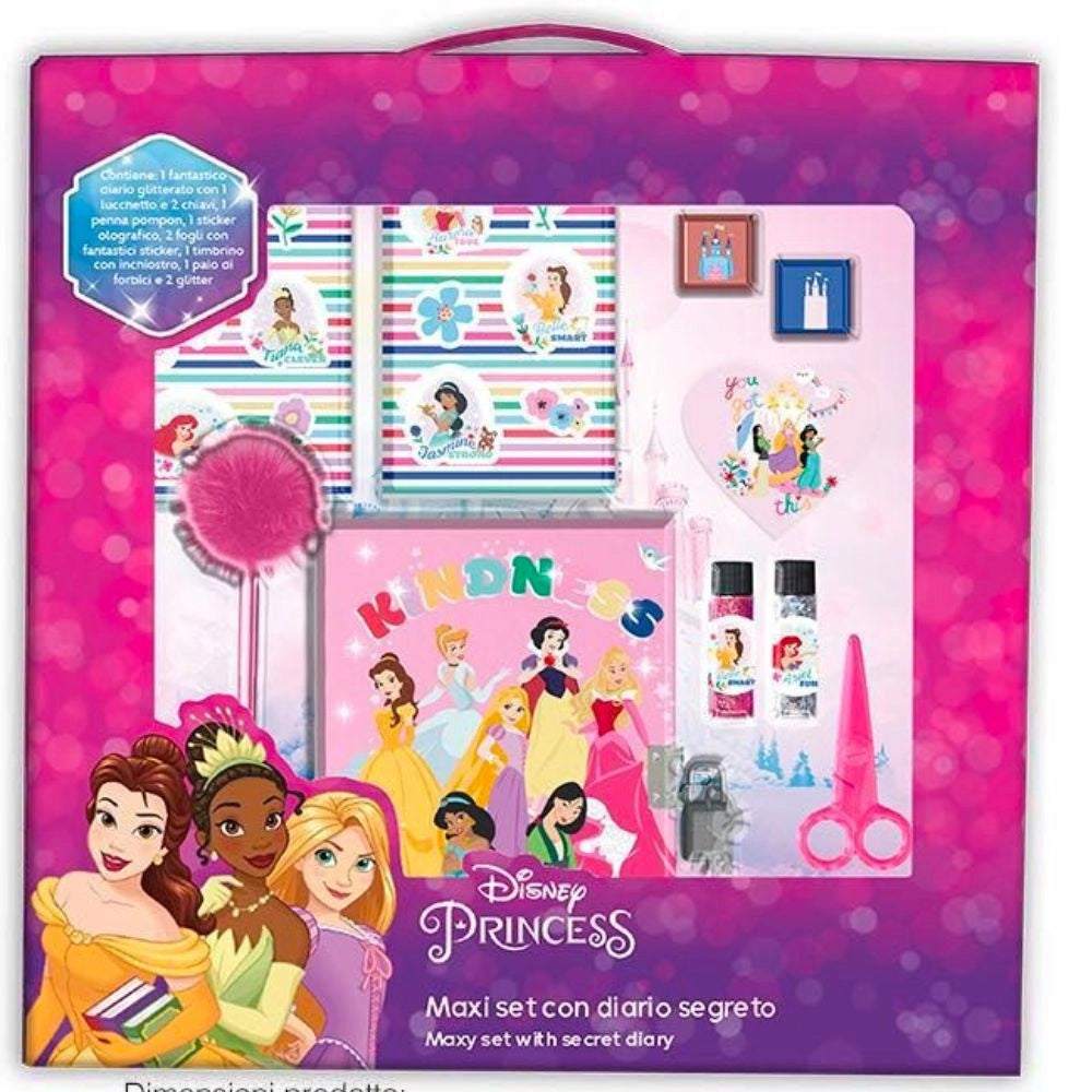 Trade Shop - Maxi Set Diario Segreto Glitterato Principesse Disney Accessori Gioco Bambina -
