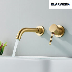 NAVIS |Rubinetto da bagno montaggio a parete in 2 parti oro spazzolato semplice in acciaio inox a parete per bagno|Miscelatore  gastronomico per hotel