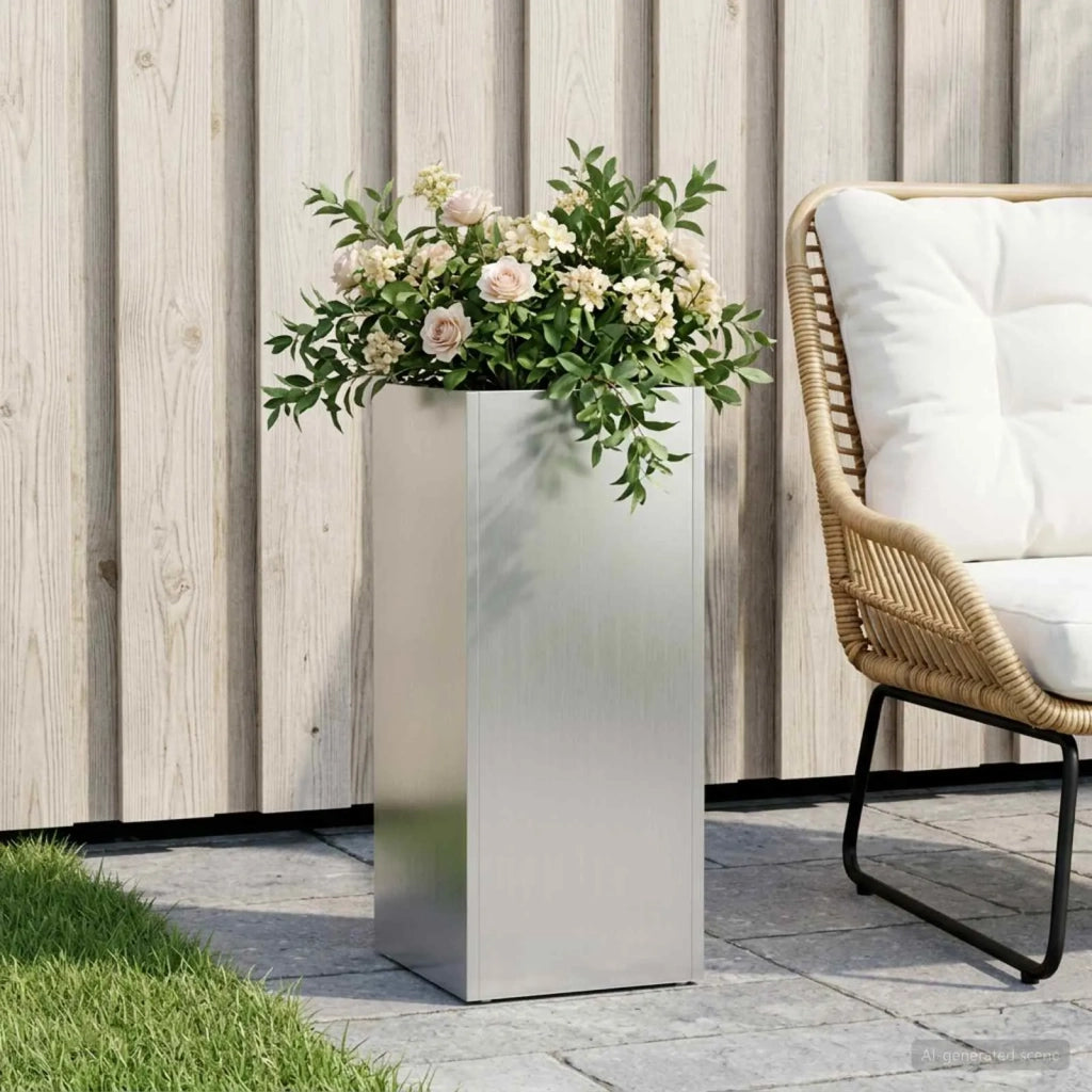 Vaso da giardino Argento 20 x 20 x 50 cm Acciaio zincato 8005312