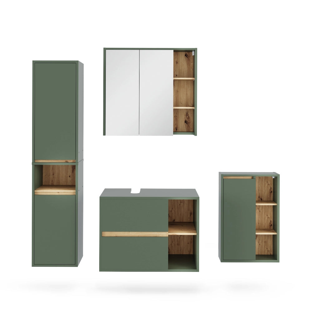 Set di mobili da bagno Viola Verde/Rovere artigianale 4 parti Vicco