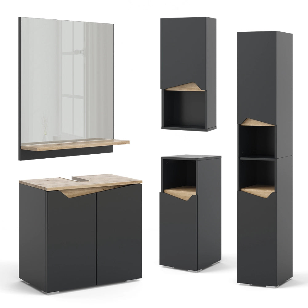 Vicco Combinazione di mobili da bagno Antracite 3 parti, con colonna