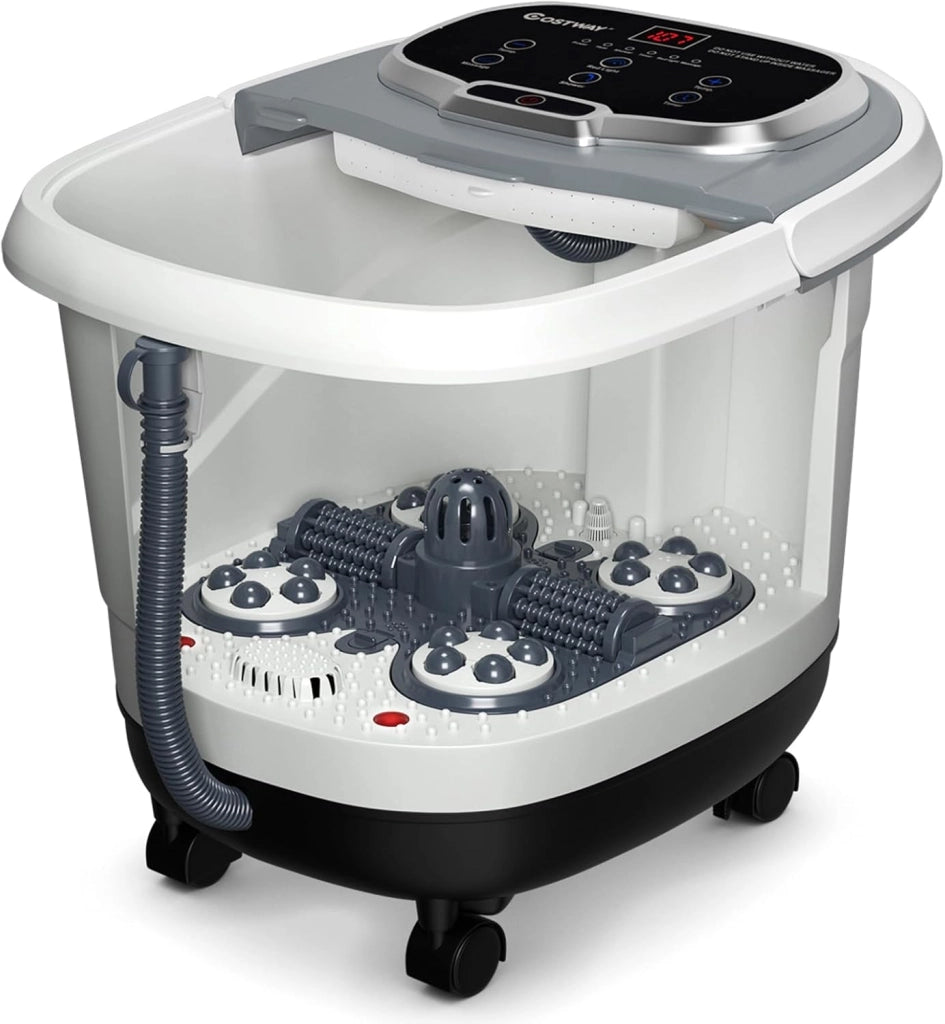 Idromassaggio per Piedi, Pediluvio Massaggiatore Plantare Massaggio Shiatsu, con Funzione Calore Timer e Rulli Luce a Infrarossi, Idromassaggiatore 15L (Marrone)