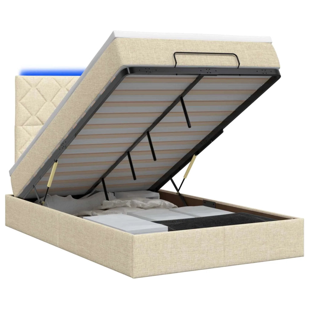 Letto Ottomano con Materasso e LED Crema 120 x 200 cm Tessuto 3458150