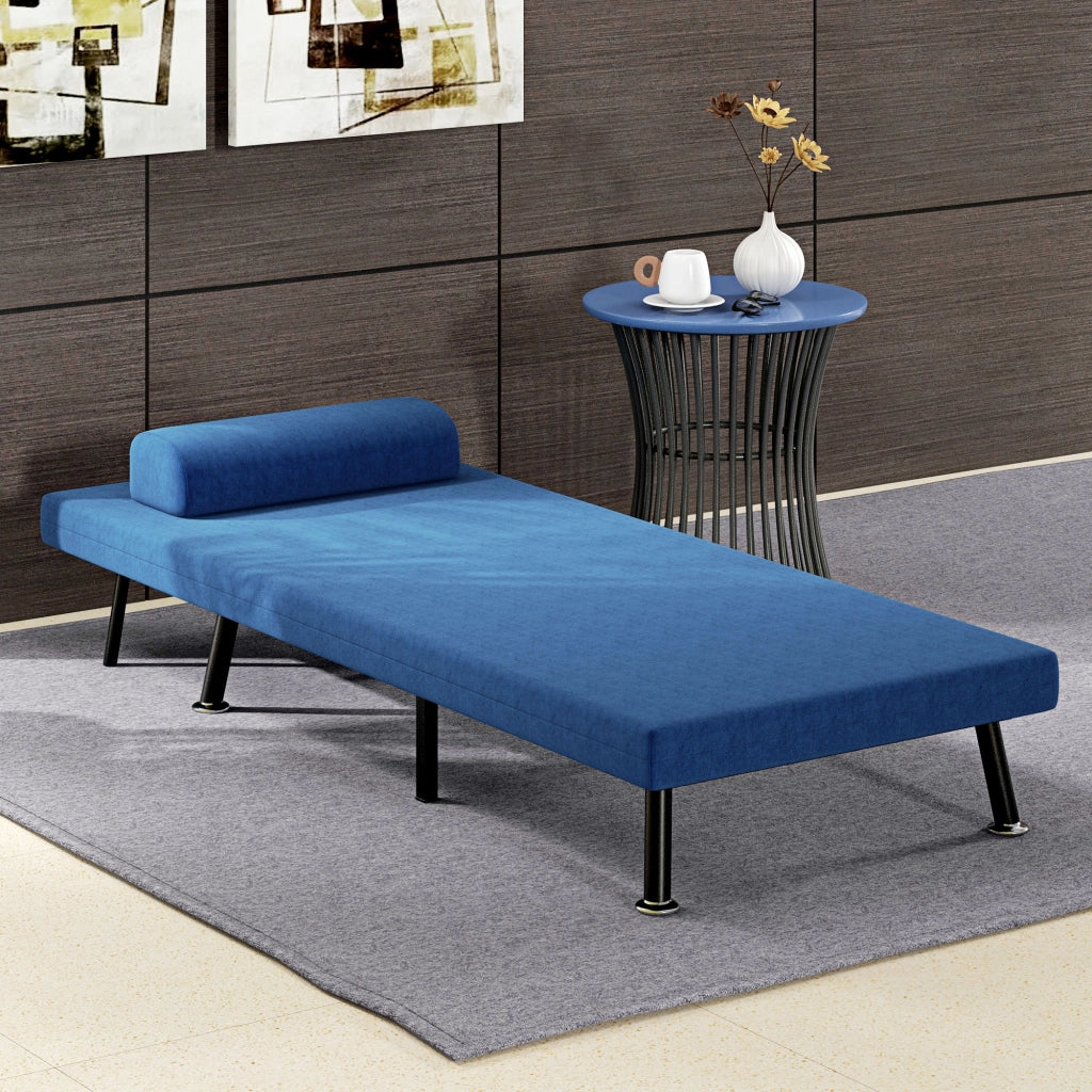 Poltrona Letto con Schienale Regolabile ¨C Zephmum ¨C Tessuto Blu Scuro Acciaio 75x70x75 cm