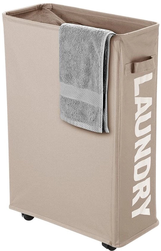 40L Mandino Portatile con Maniglie, Cestino per Stoffe, Cestino per Stoffe Opportuno con Ruote, Cestino Leggero per Stoffe Sporche per Giocattoli, Asciugamani, Coperte (Kaki)