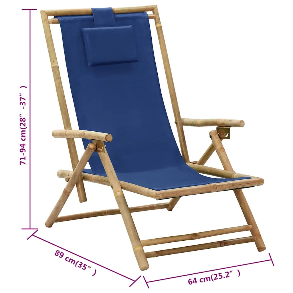 Divano Sedia-Poltrona reclinabile pieghevole in bamb¨´ e tessuto, colore blu navy.