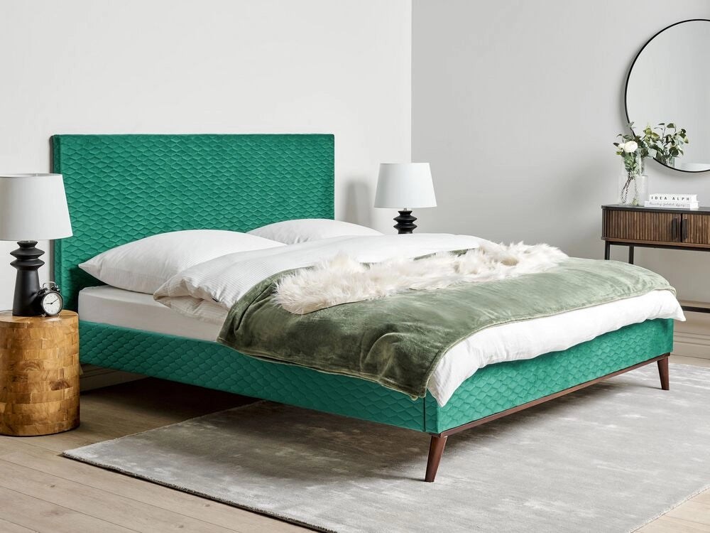 Letto 180 x 200 cm Tessuto verde Struttura imbottita a nido d'ape trapuntato
