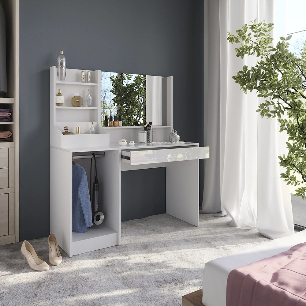 Vicco Tavolo da toeletta Bianco/bianco lucido 119.8 cm 3 parti