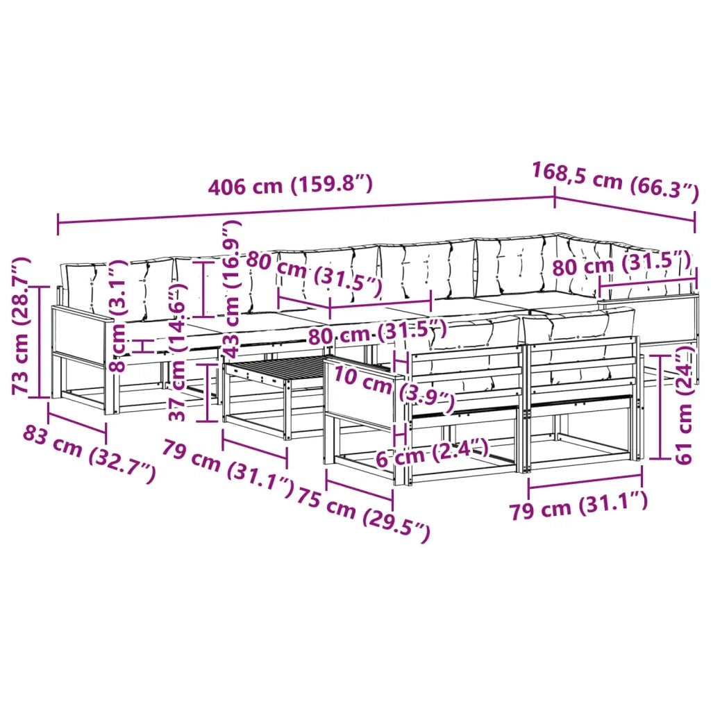 Set di divani da esterno con cuscino 9 pcs Naturale e Crema 3382683