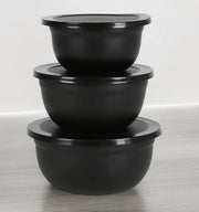 Set di pentola in acciaio inossidabile con coperchio, con 3 pezzi, nero, 18/16/14,5 cm, pentola a chiusura ermetica in metallo, pentola a cucchiaio, pentola a coccio, set di pentola