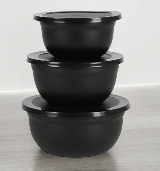Set di pentola in acciaio inossidabile con coperchio, con 3 pezzi, nero, 18/16/14,5 cm, pentola a chiusura ermetica in metallo, pentola a cucchiaio, pentola a coccio, set di pentola