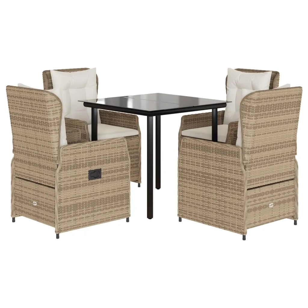 Set da Pranzo da Giardino 5 pz con Cuscini Beige in Polyrattan 3262890