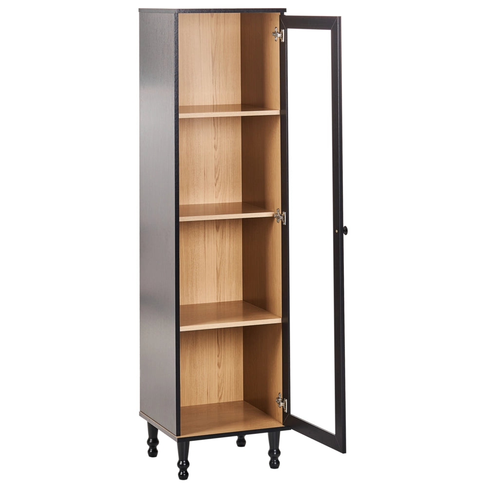 Mobile decorativo 40 cm nero con legno chiaro in legno ingegnerizzato con display in vetro Classico scandinavo a ripiani alti Sala da pranzo Soggiorno