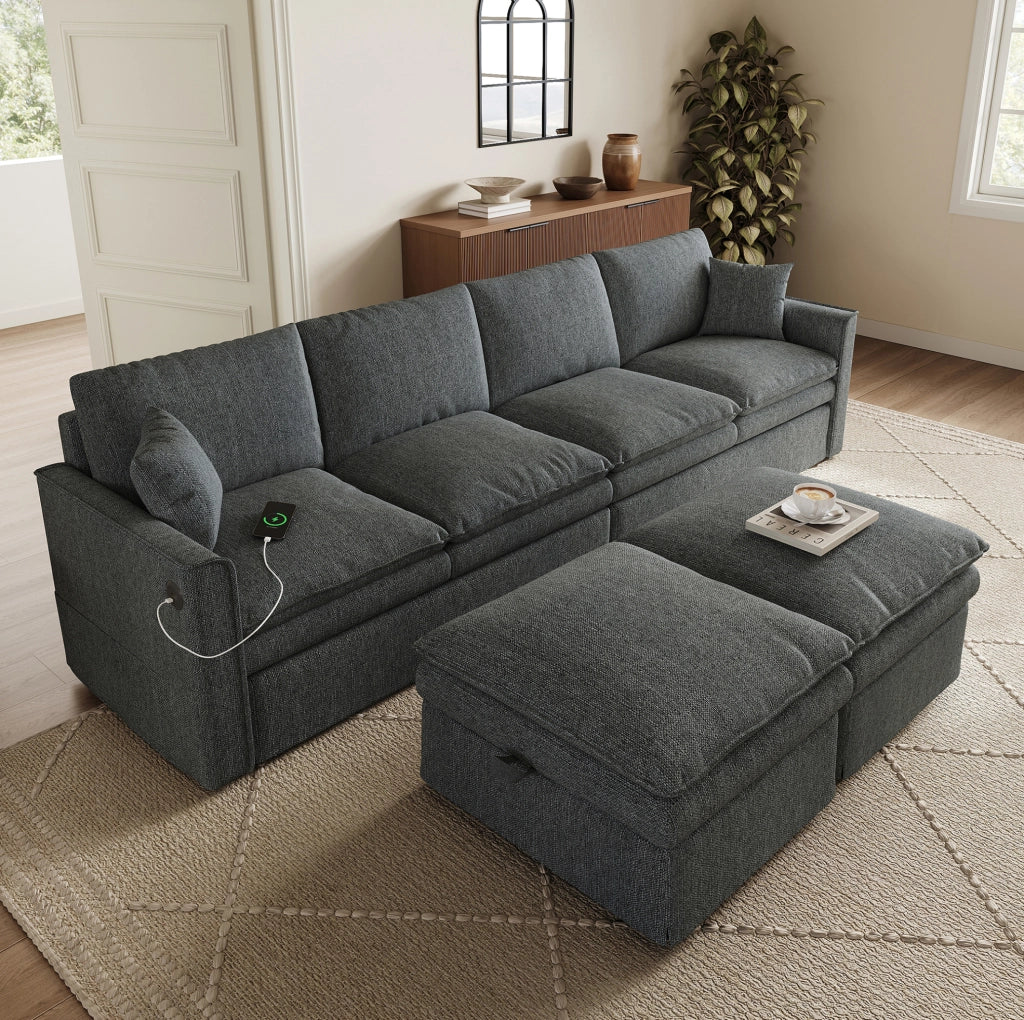 DIVANO Modulare 6 Posti a U/L 277x135x80 cm Grigio
