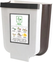 Contenitore di raccolta rifiuti da appendere al piano di lavoro 9 litri con becco di fissaggio e supporto a parete in bianco - Contenitore di raccolta rifiuti da cucina pratica con coperchio in plastica pieghevole.