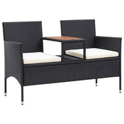 Panca da giardino mobili da esterno per patio terrazza 2 posti e tavolo da tè 143 x 65 x 88 cm resina intrecciata nera 02_0011311