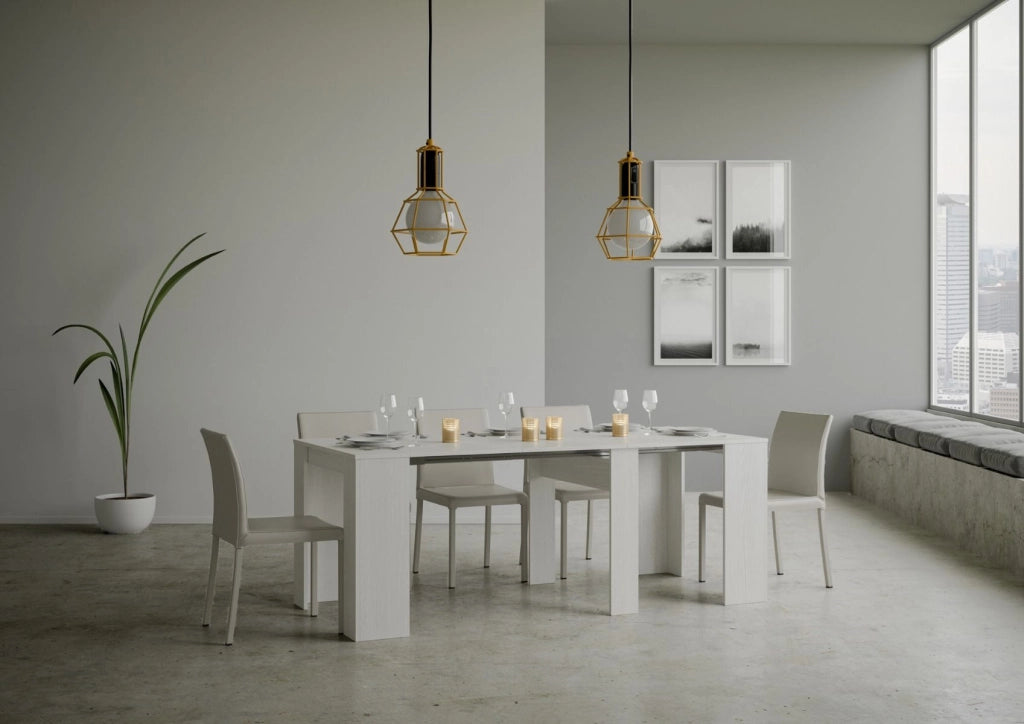 Consolle allungabile 90x48/308 cm Base Bianco Frassino