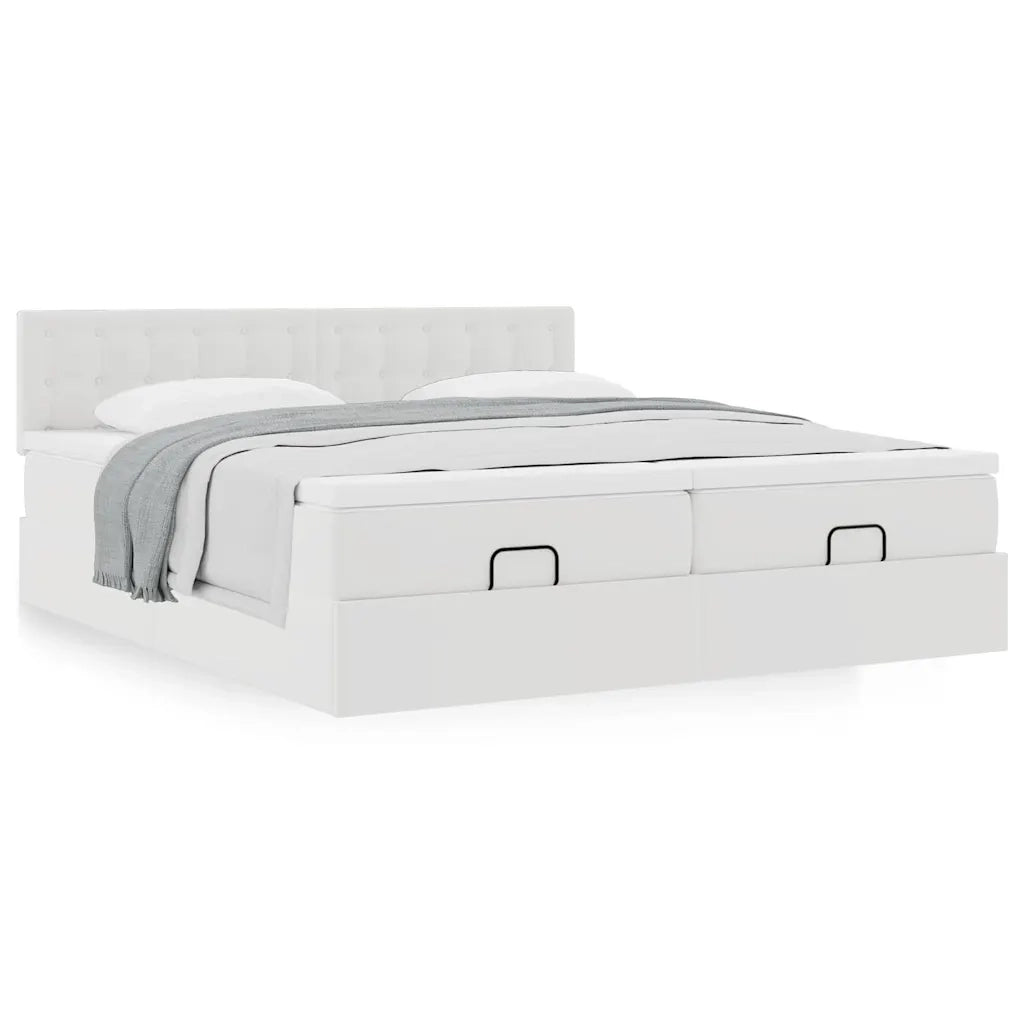 Struttura Letto Pouf con Materassi Bianco 200x200 cm Similpelle 3311962