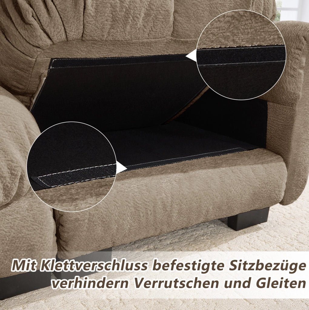 Divano modulare 3 posti 260x86x90 cm in chenille marrone con cuscini trapuntati