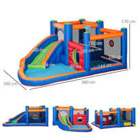 Castello Giostra Gonfiabile 380x340x170 cm con Scivolo Piscina e Pompa Multicolor