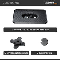 Walimex Pro Laptop Stand 140 cm - stabile e comodo supporto per proiettore e notebook con piastra per laptop + proiettore, regolabile in altezza, altezza massima 140 cm, in alluminio, con borsa