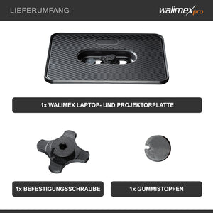 Walimex Pro Laptop Stand 140 cm - stabile e comodo supporto per proiettore e notebook con piastra per laptop + proiettore, regolabile in altezza, altezza massima 140 cm, in alluminio, con borsa