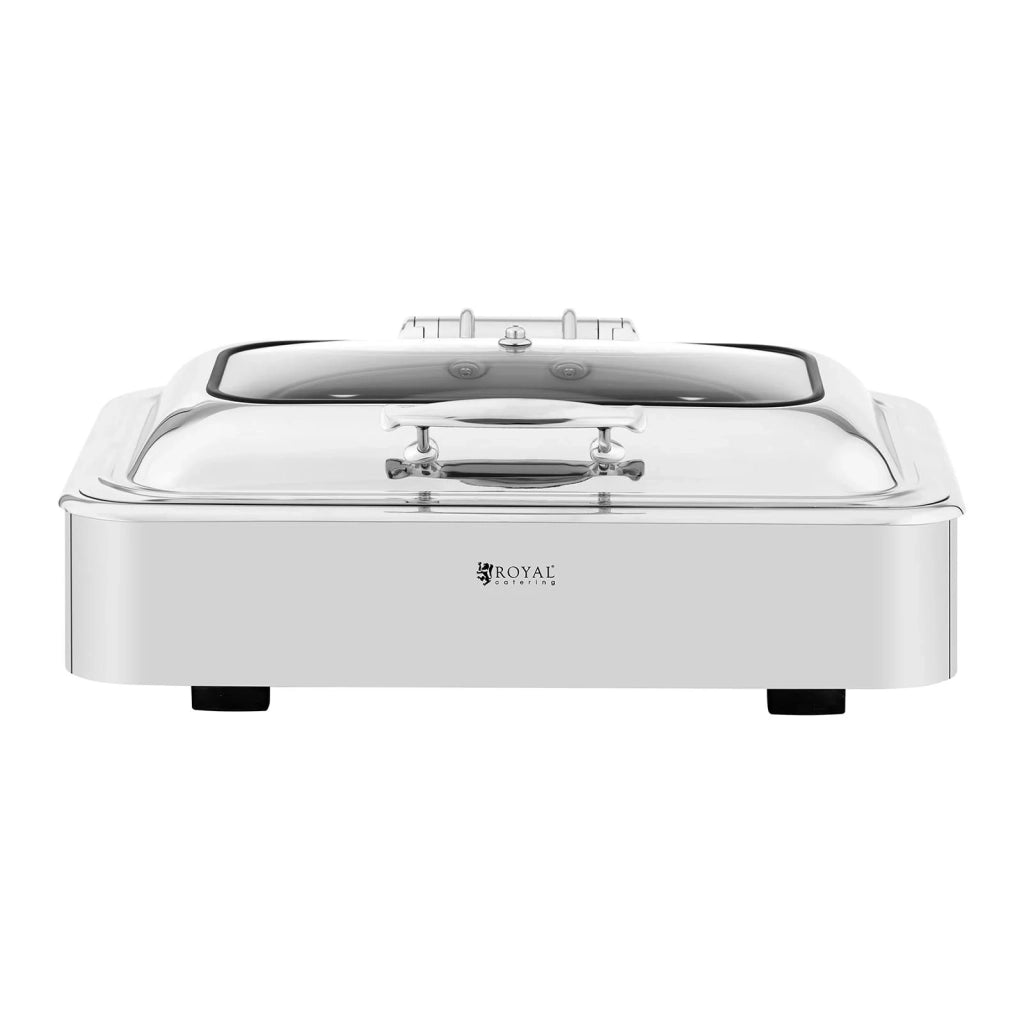 Chafing dish professionale gn 1/1 con fondo piatto (acciaio inox vetro temperato 85 l 1 contenitore gn 1/1 maniglia cool touch finestra) 14_0004233