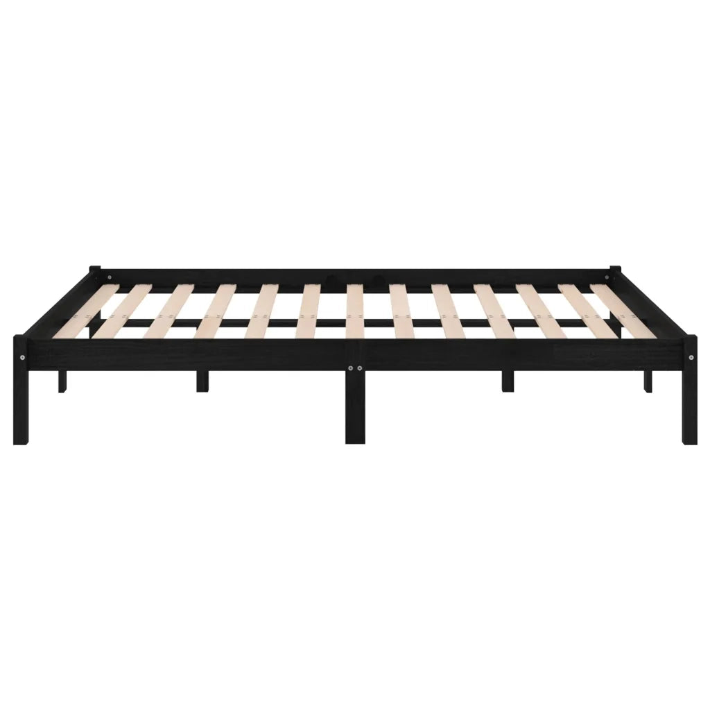 Giroletto-Struttura Letto Nero in Legno Massello di Pino 200x200 cm 408418