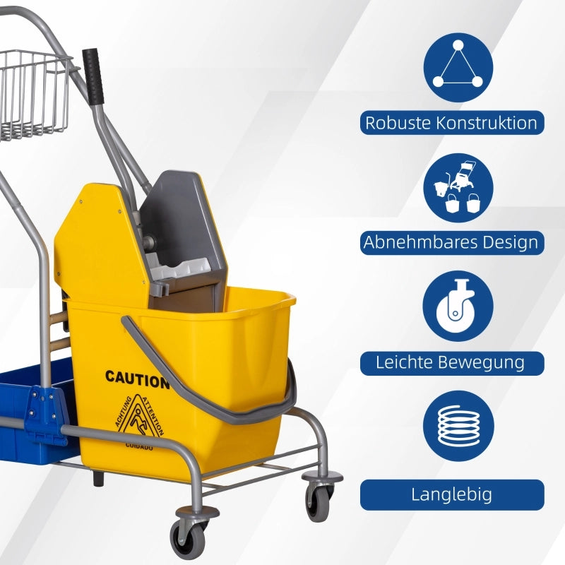 Carrello per la pulizia, carrello per mocio, capacit¨¤ 25 litri, 4 ruote, plastica, giallo
