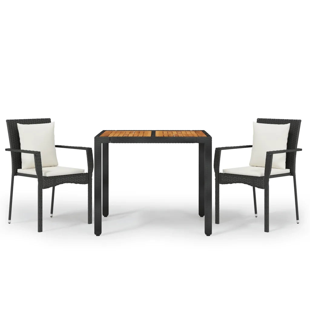 Set da Pranzo da Giardino 3 pz | Set Salotto da Giardino con Cuscini Nero in Polyrattan