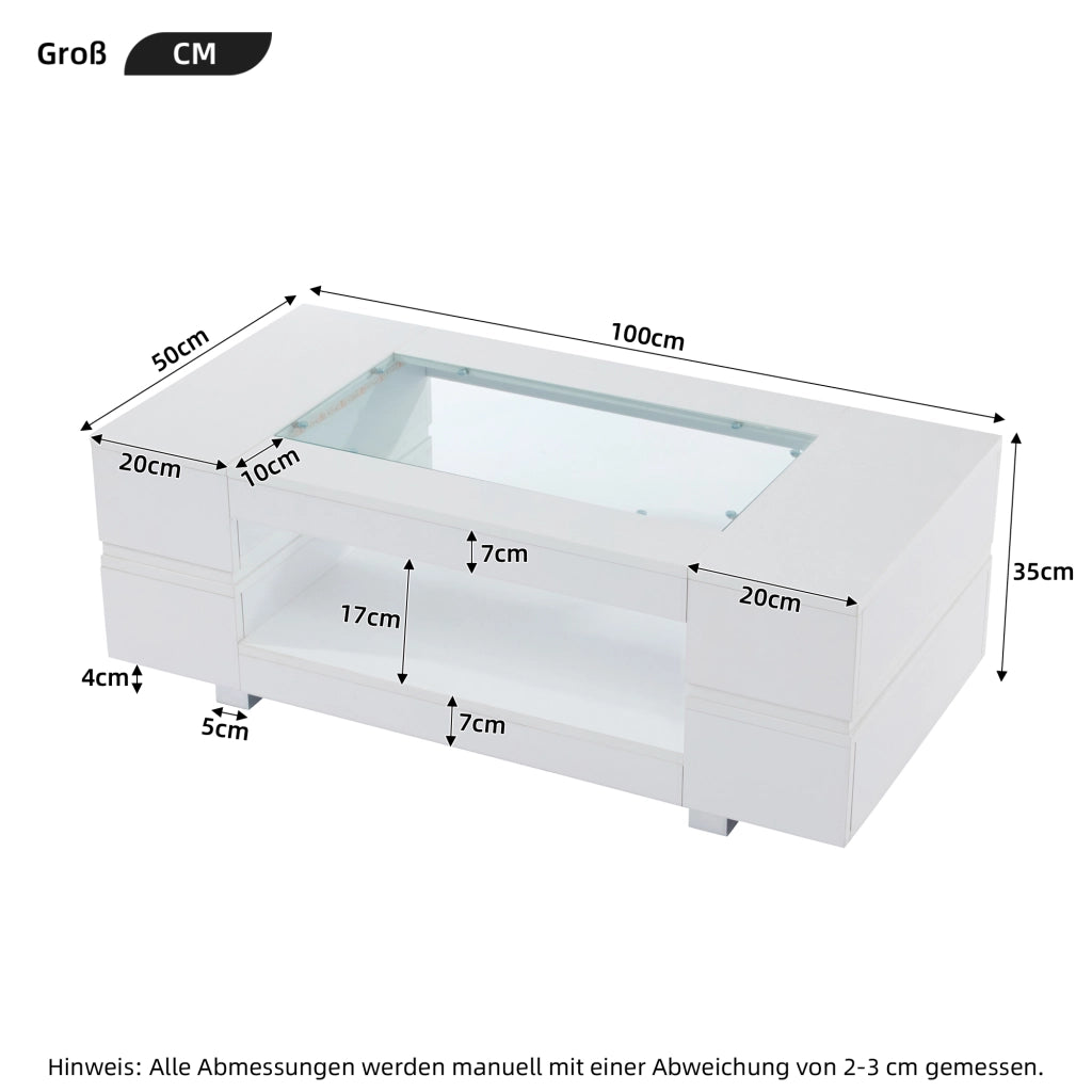 TAVOLINO DA SALOTTO LED 100 x 50 x 35 cm Bianco in pannello di legno