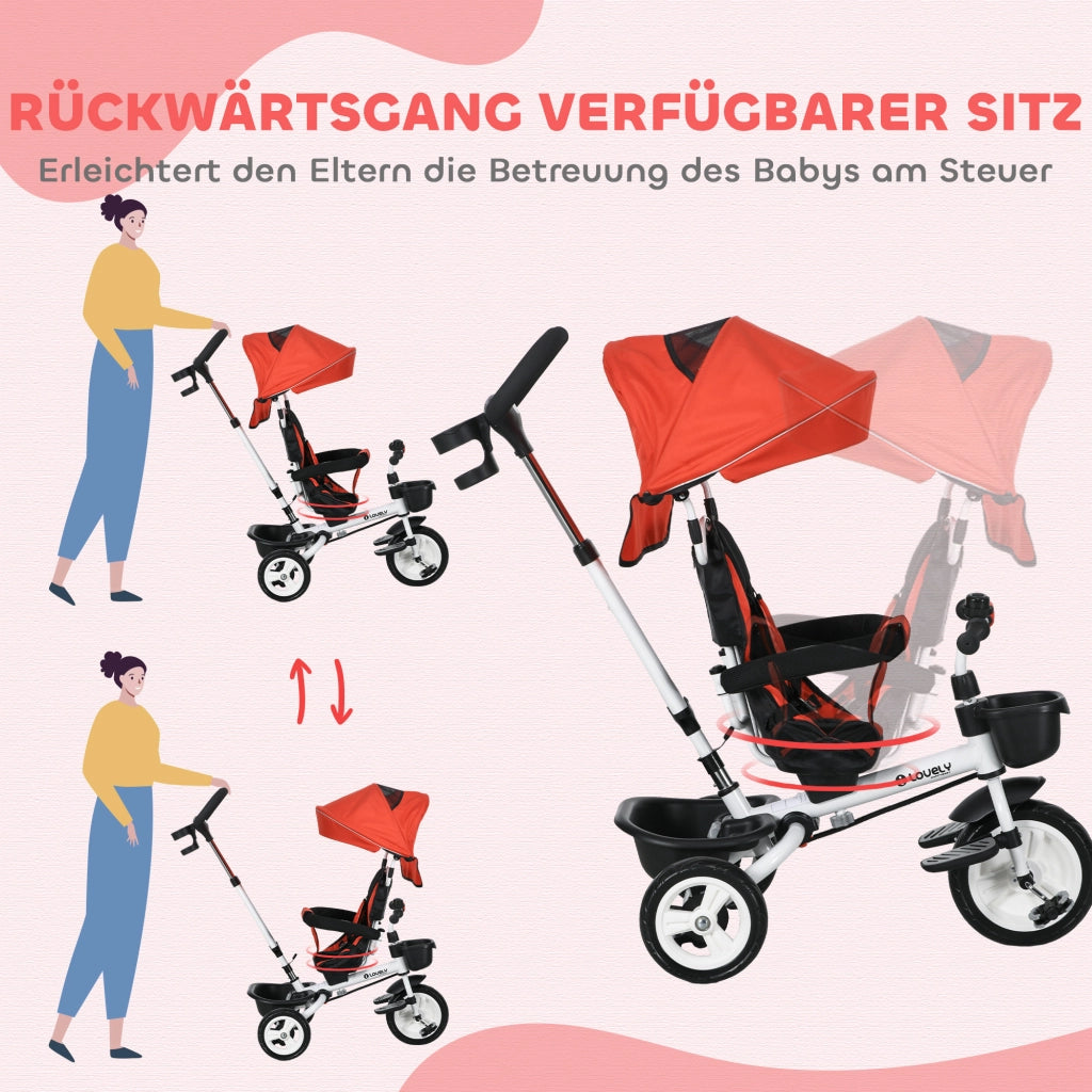 Triciclo Bambini 6 in 1 con Maniglia, Cestino, Cintura ¨C zephmum ¨C Rosso