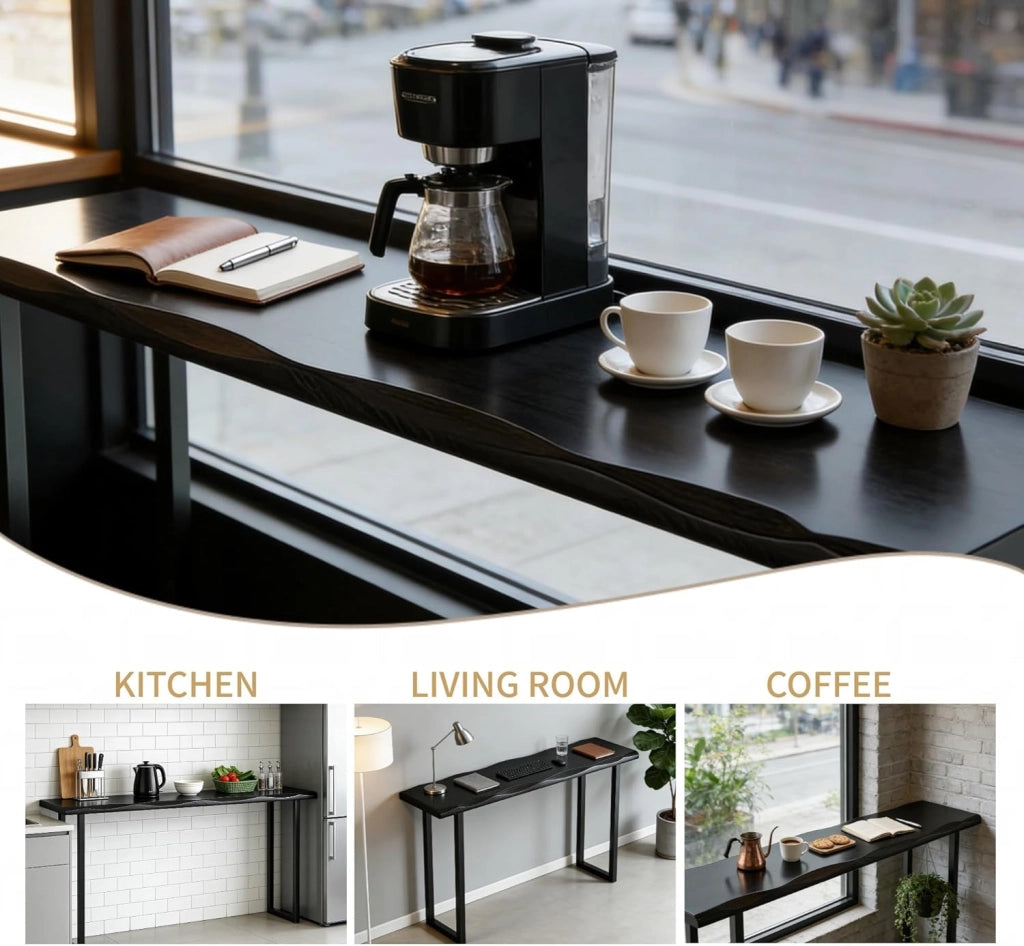 Tavolo Alto Bancone Bar Nero Tavolo Cucina Tavolino Alto e Stretto da Balcone Salvaspazio con Telaio in Metallo per Soggiorno Sala da Pranzo Ristorante(160x40x105cm)