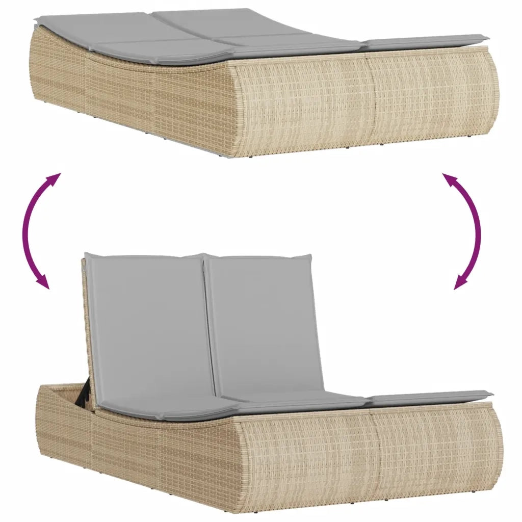 Lettino Prendisole | Sdraio da giardino | Lettino da sole con Cuscini Beige in Polyrattan