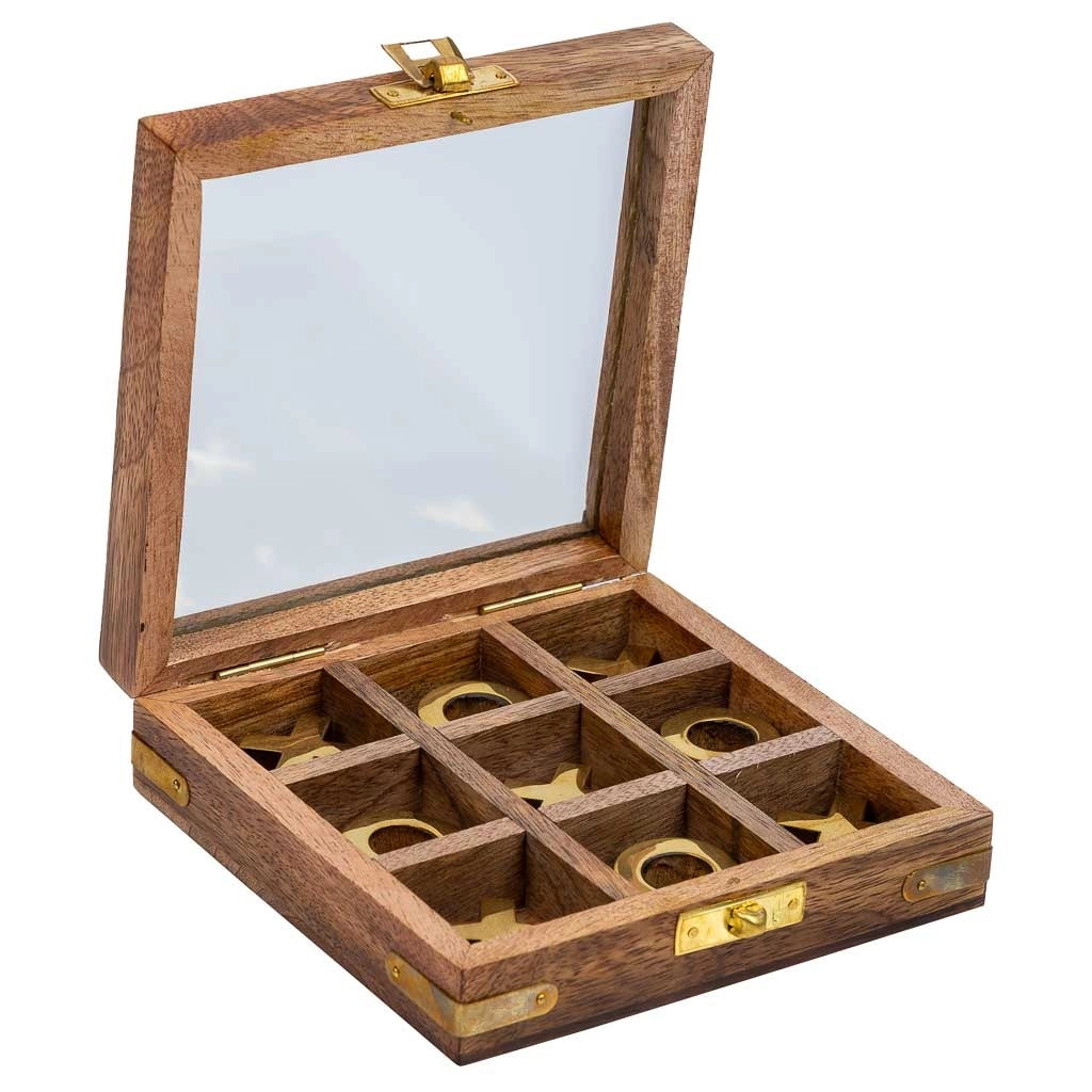 3 pz in linea scatola legno marrone 12.5x12.5x5h cm